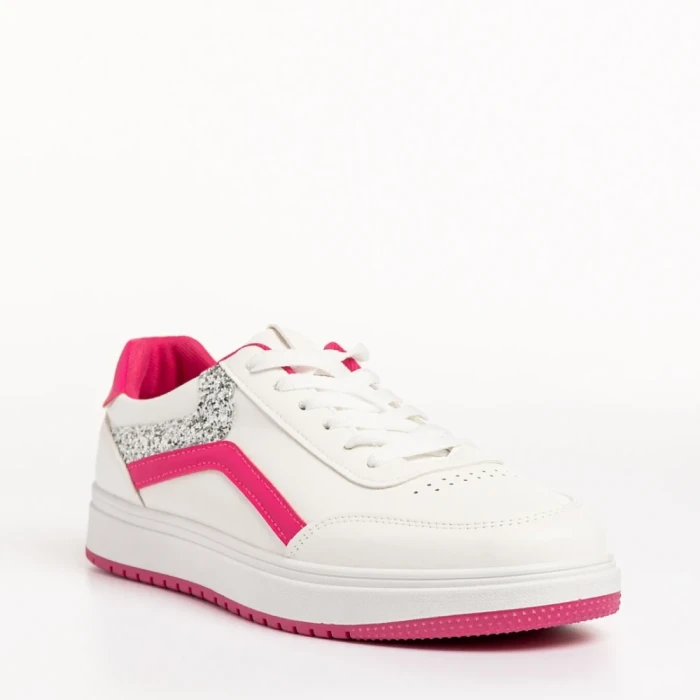 Дамски спортни обувки  бели с цикламено  от еко кожа  Damiana