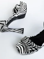 Дамски сандали  бели  с  черно от  еко кожа  Kerime