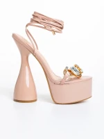 Дамски сандали  бежови  от  лачена еко кожа  Natisha