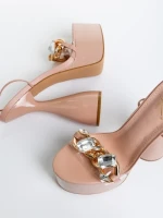 Дамски сандали  бежови  от  лачена еко кожа  Natisha