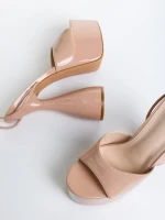 Дамски сандали  тъмно бежови от  лачена еко кожа  Narine