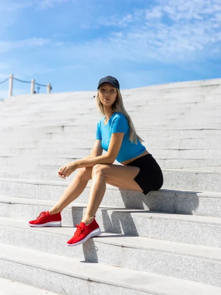 Дамски спортни обувки  червени  от текстилен материал  Davinia