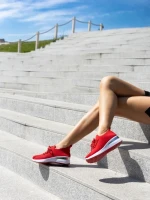 Дамски спортни обувки  червени  от текстилен материал  Davinia