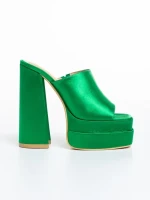 Дамски чехли  зелени  от текстилен материал  Trista