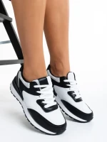 Дамски спортни обувки  черни с бяло  от еко кожа  и текстилен материал  Joandra