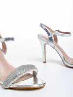 Дамски сандали  сребристи  от еко кожа  Ruzana