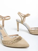 Дамски сандали  бежови   от текстилен материал Saanvi