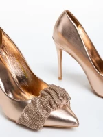 Дамски обувки  шампанско   с ток  от еко кожа  Brooklyn