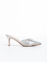 Дамски чехли  сребристи от еко кожа и текстилен материал  Rosalee