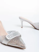 Дамски чехли  сребристи от еко кожа и текстилен материал  Rosalee