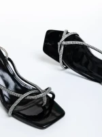 Дамски сандали  черни  от лачена еко кожа  Dulcie