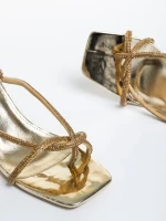 Дамски сандали  златисти  от лачена еко кожа  Dulcie