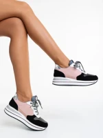 Дамски спортни обувки  черни  cu розови  от еко кожа Taleya