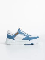 Дамски спортни обувки  бели със светло синьо от еко кожа Tasnia