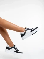 Дамски спортни обувки  черни  с бяло от еко кожа Tasnia