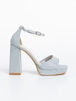 Дамски сандали сребристи  от текстилен материал  Teran