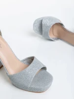 Дамски сандали сребристи  от текстилен материал  Teran