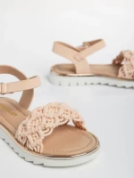 Детски сандали  розови  от текстилен материал  и еко кожа  Cabria