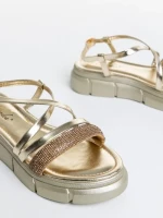 Дамски сандали златисти  от лачена еко кожа  Sayda