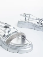 Дамски сандали сребристи  от лачена еко кожа  Sayda