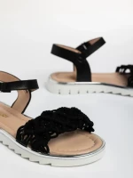 Детски сандали  черни от текстилен материал  и еко кожа  Cabria