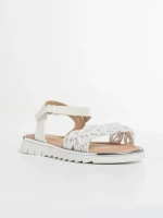 Детски сандали  бели от текстилен материал  и еко кожа  Cabria