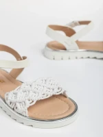Детски сандали  бели от текстилен материал  и еко кожа  Cabria
