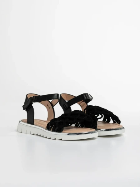 Детски сандали  черни от текстилен материал  и еко кожа  Cabria