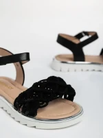 Детски сандали  черни от текстилен материал  и еко кожа  Cabria