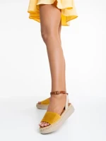 Дамски сандали жълти  от еко кожа и текстилен материал Lainie