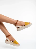 Дамски сандали жълти  от еко кожа и текстилен материал Lainie