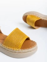Дамски сандали жълти  от еко кожа и текстилен материал Lainie