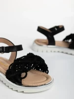 Детски сандали  черни от текстилен материал  и еко кожа  Cabria