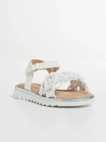 Детски сандали  бели от текстилен материал  и еко кожа  Cabria