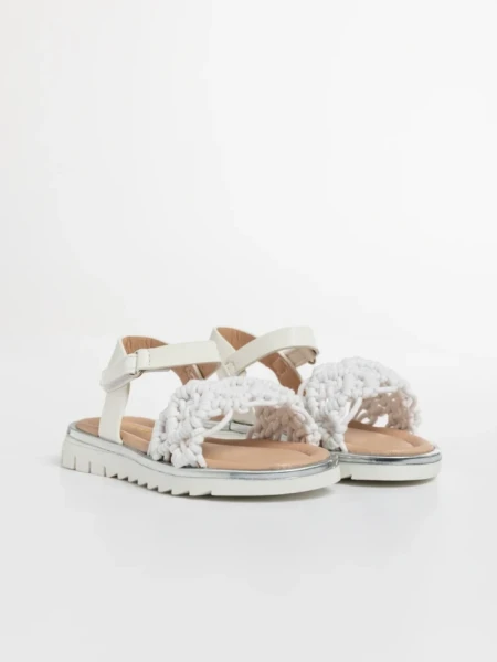 Детски сандали  бели от текстилен материал  и еко кожа  Cabria