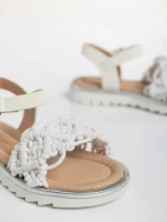 Детски сандали  бели от текстилен материал  и еко кожа  Cabria