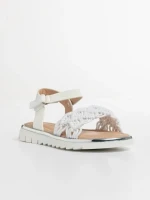 Детски сандали  бели от текстилен материал  и еко кожа  Cabria