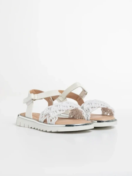 Детски сандали  бели от текстилен материал  и еко кожа  Cabria