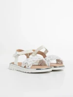 Детски сандали  бели от текстилен материал  и еко кожа  Cabria