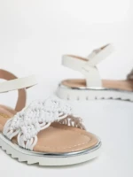Детски сандали  бели от текстилен материал  и еко кожа  Cabria