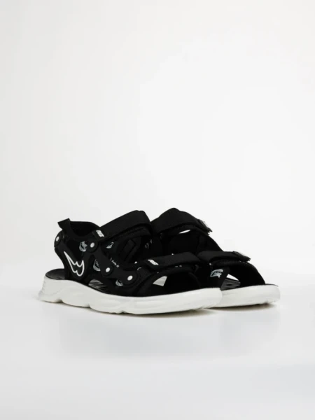 Детски сандали черни с бяло от текстилен материал Piero