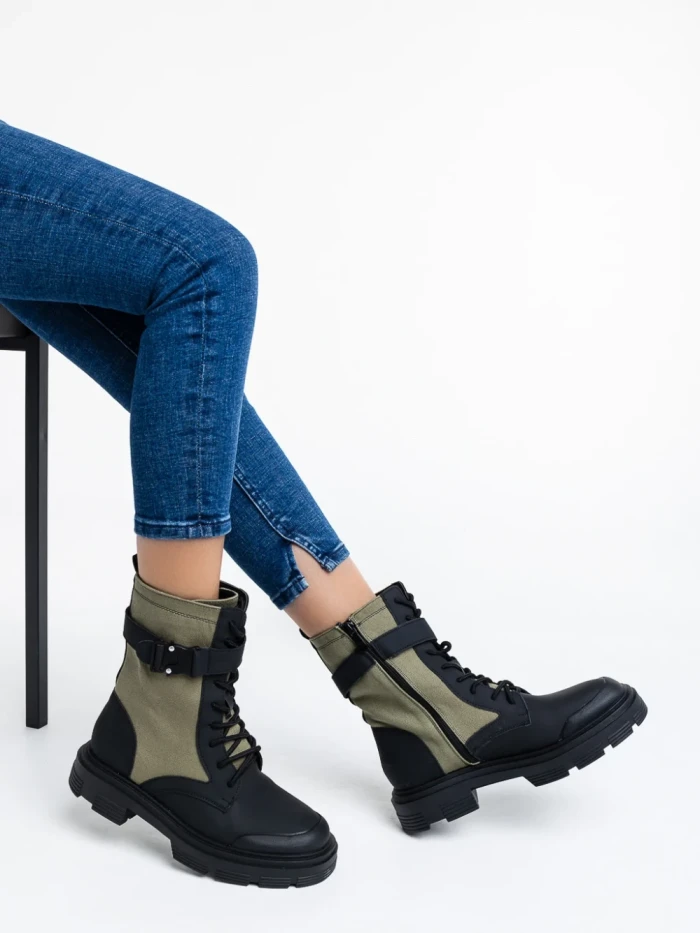 Дамски боти  зелени  от еко кожа  и текстилен материал  Josceline