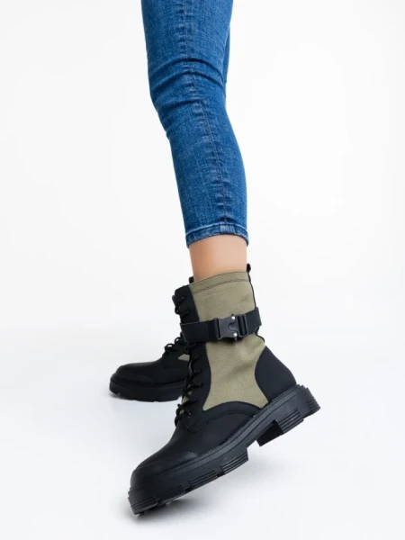 Дамски боти  зелени  от еко кожа  и текстилен материал  Josceline