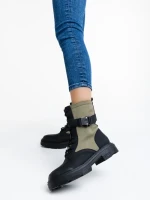 Дамски боти  зелени  от еко кожа  и текстилен материал  Josceline