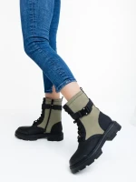 Дамски боти  зелени  от еко кожа  и текстилен материал  Josceline