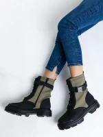 Дамски боти  зелени  от еко кожа  и текстилен материал  Josceline