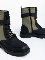 Дамски боти  зелени  от еко кожа  и текстилен материал  Josceline