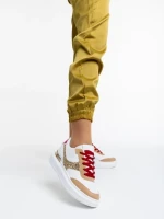 Дамски спортни обувки бели с златисто от еко кожа Samya