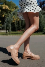 Дамски мокасини бежови от текстилен материал Agneza