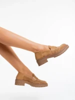 Дамски мокасини бежови от текстилен материал Agneza